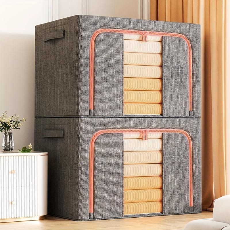 Oxford Fabric Clothing Storage Box with Steel Frame Folding Bag Clear Window Zipper for Clothes Bed Sheets Blanket with Handles