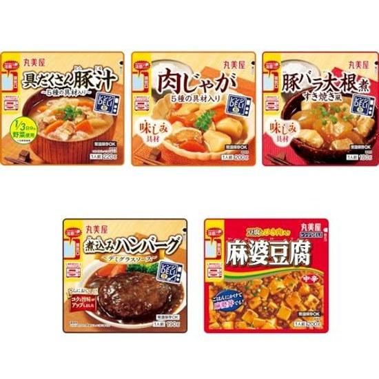 Marumiya Range DELI Assorted Set 5 Types 1 Each (Microwave Compatible Bag Included - Tonjiru Nikujaga Pork Belly Daikon Stew Simmered Hamburg Medium