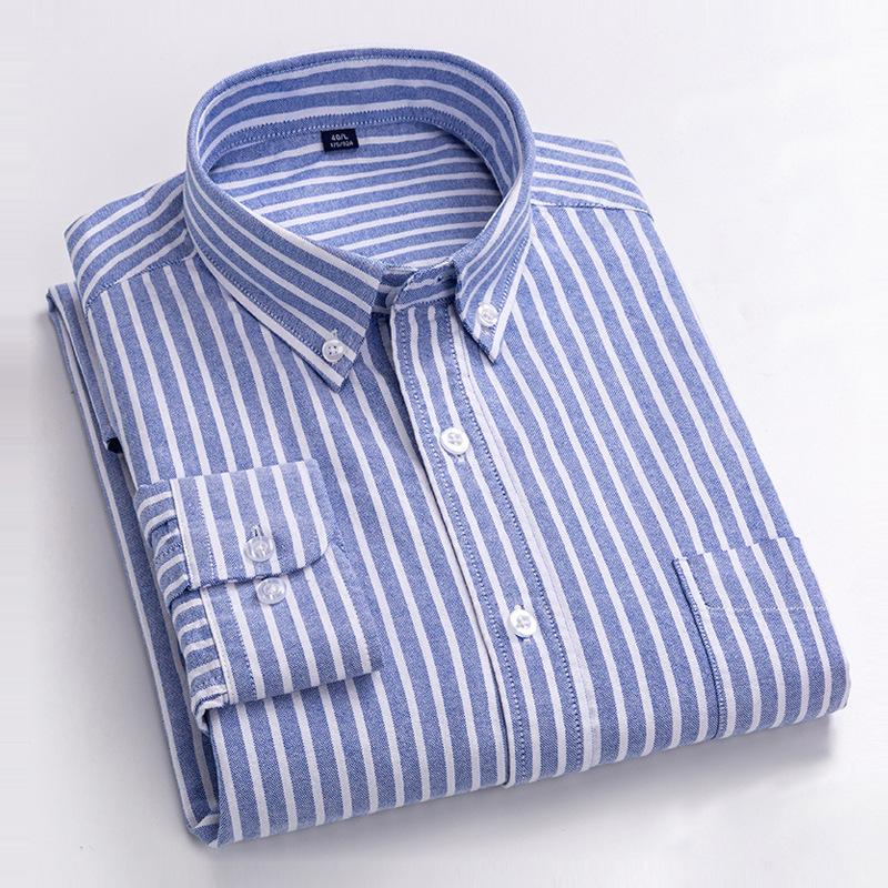 Quality New Style Oxford Cotton Shirt Men's Long-sleeved Pure Vertical Striped Trendy Casual Handsome Men Shirts