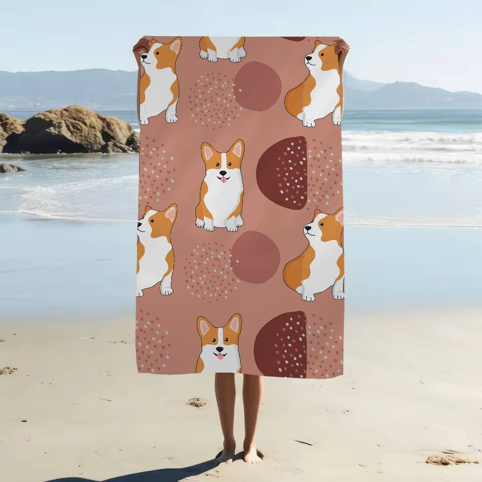Cartoon Hund Aufdruck Strandtuch Cartoon Niedlich Sommer Kinder Großes Bade Pool Strandtuch Mikrofaser Saugfähig Zum Schwimmen Reisen