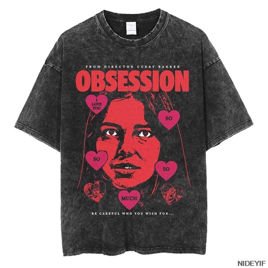 Obsession Movie Hooror Oversized T Shirt 100 Cotton Vintage Washed Tshirt for Men Women Hiphop Streetwear OBS3