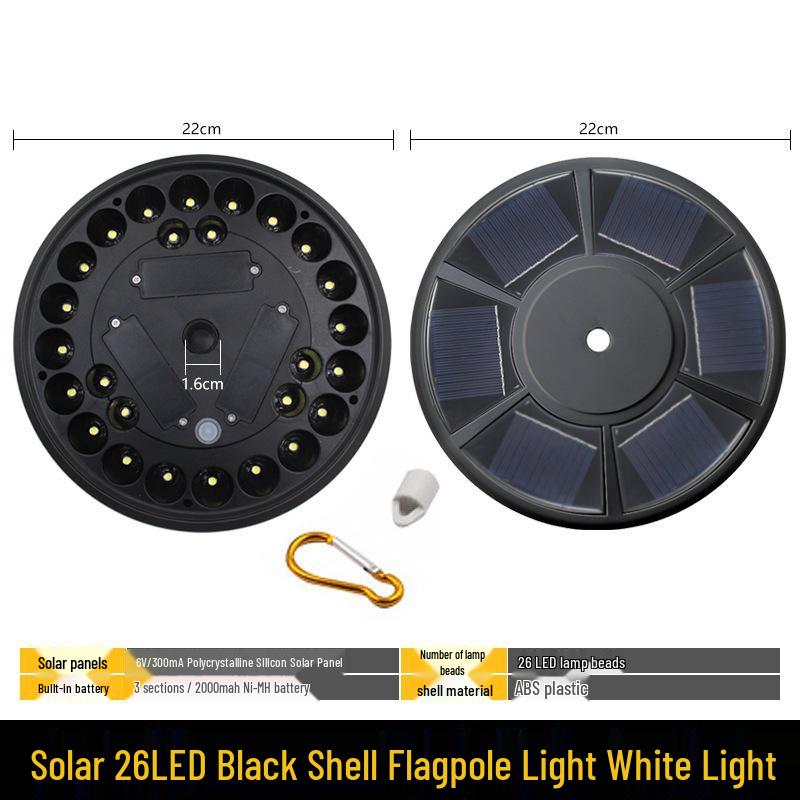 Waterproof Solar LED Flagpole Light - 26 Beads, Ideal for Outdoor, Camping, Courtyard, and Tent Illumination