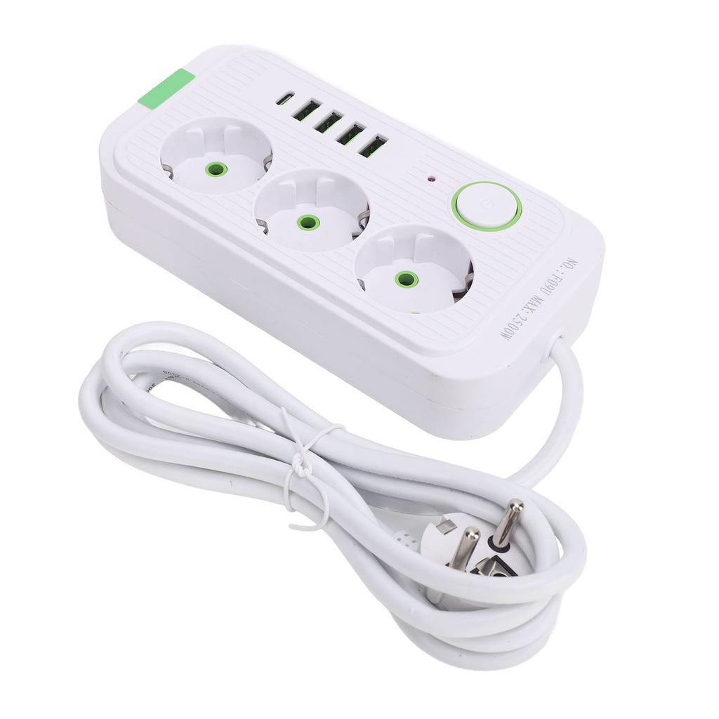 Europäische Steckdosenleiste 3 Steckdosen 4 USB 1 Typ-C-Anschluss Wandmontierbarer Stromverteiler mit 2m Kabel