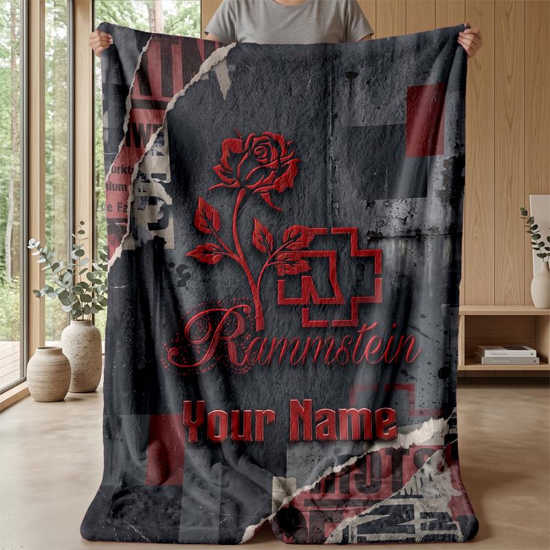 Rammstein Custom Flannel Throw Blanket Print Your Name Text Soft Warm Blanket Holiday Present
