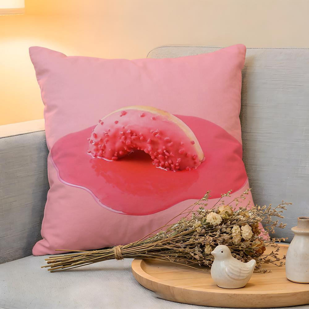 Cushion Cover Linen SkinFriendly Soft Decorative Case For Sofa Home Decor Sweet Donut Cute Anime Pillow Cover