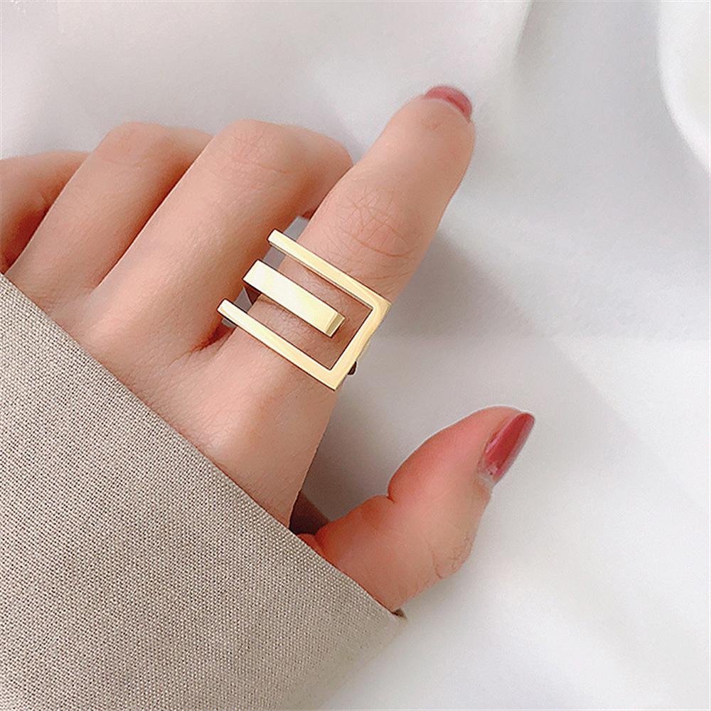 Elegant Fashion Jewelry Cool Gifts Geometric Girls Finger Rings Open Ring Hollow Ring Rectangular
