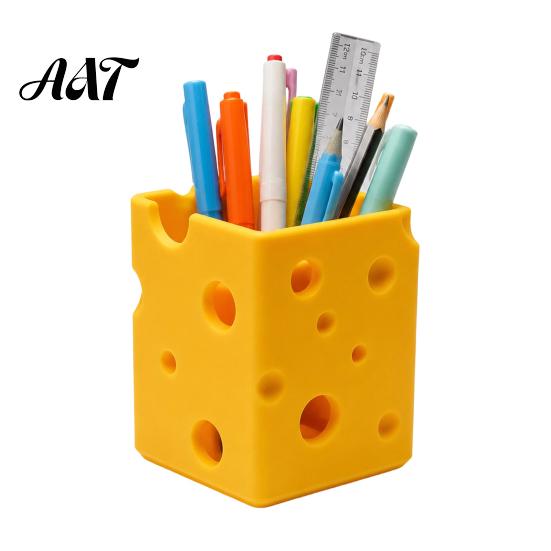 Modern Desk Decoration Creative 3D Printed Cheese Pen Holder, Cute Desktop Organizer, Plastic Stationery Holder Multifunctional Storage Ornament