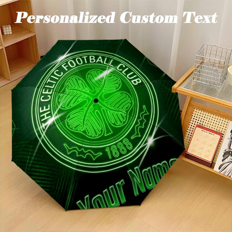 8 Rib Auto Folding Umbrella Celtic FC Print Custom Name Text Portable Rain Gear