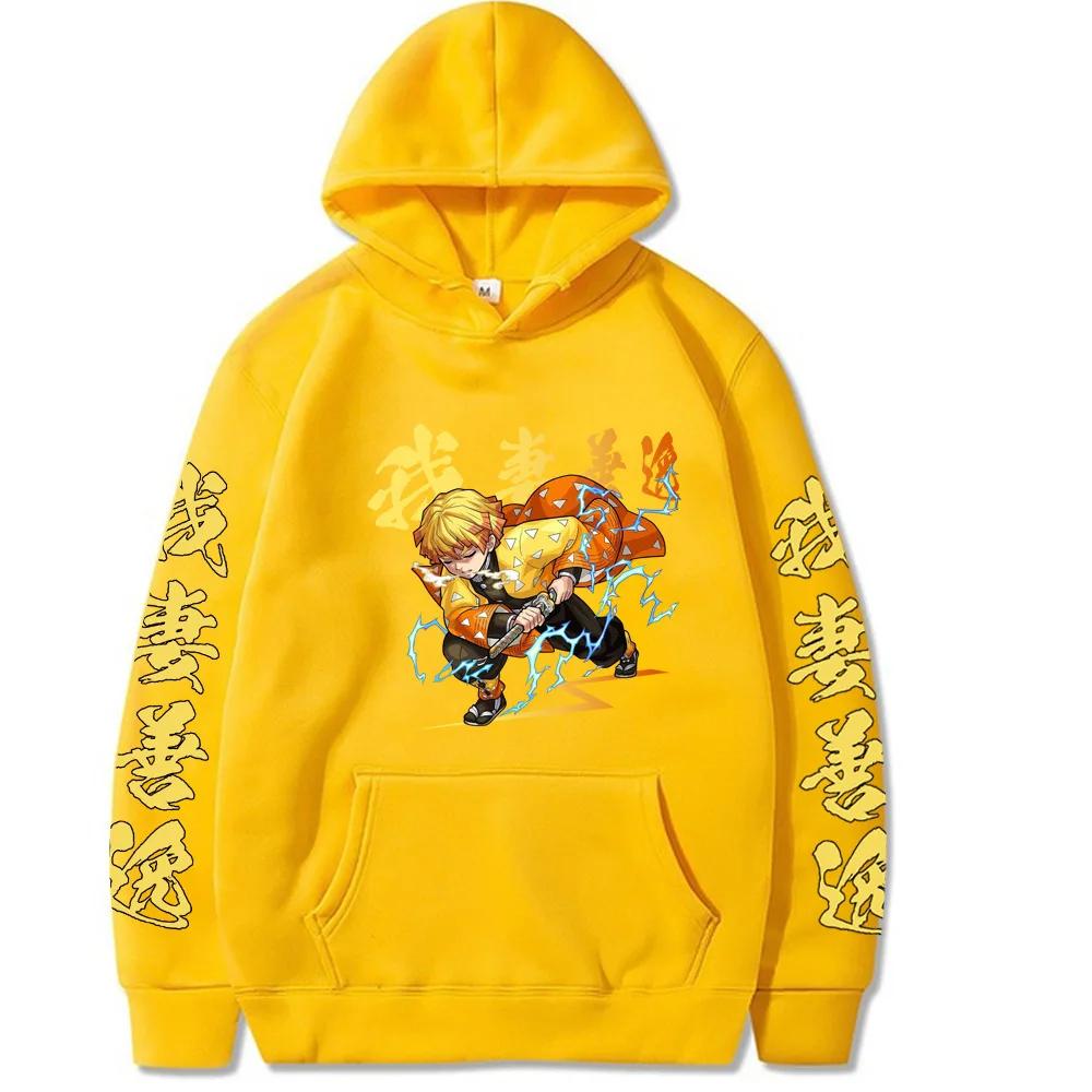 Japanischer Anime Demon Slayer Herren Damen Hoodies Kamado Agatsuma Zenitsu Bedruckter Kapuzenpullover Y2k Übergröße Sweatshirt