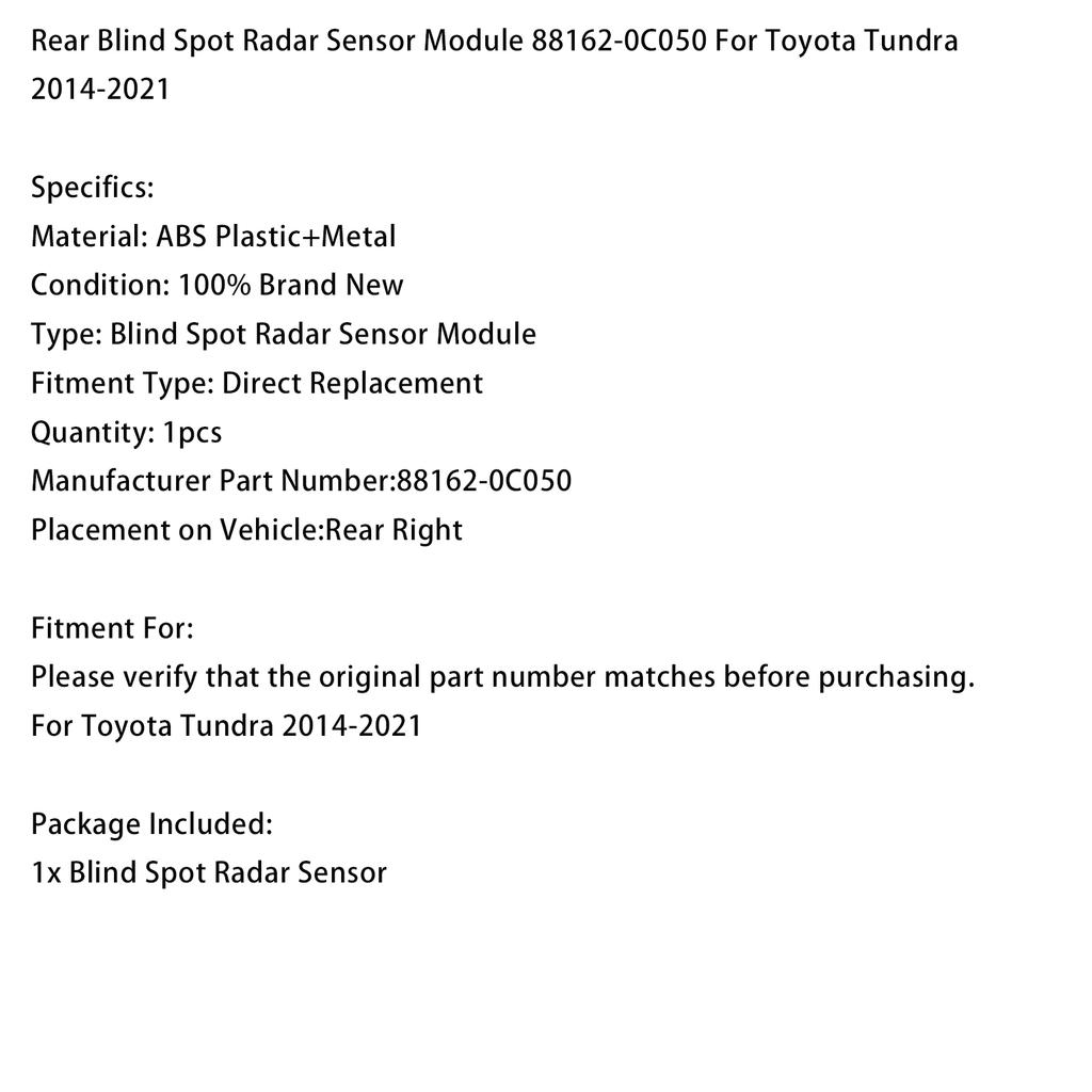 Rear Blind Spot Radar Sensor Module 88162-0C050 For Toyota Tundra 2014-2021
