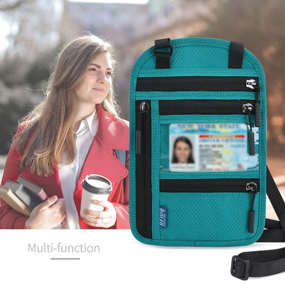 Nylon RFID Blocking Passport Bag Anti-theft with Adjustable Neck Strap Halter Card Holder Water Repellent Travel Neck Wallet