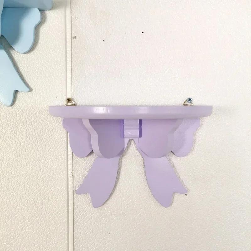 Wooden Decorative Shelves Girls' Room Organizer Holder Pink Wall Shelf Decor Frame Bows Decoration Wooden Storage Rack