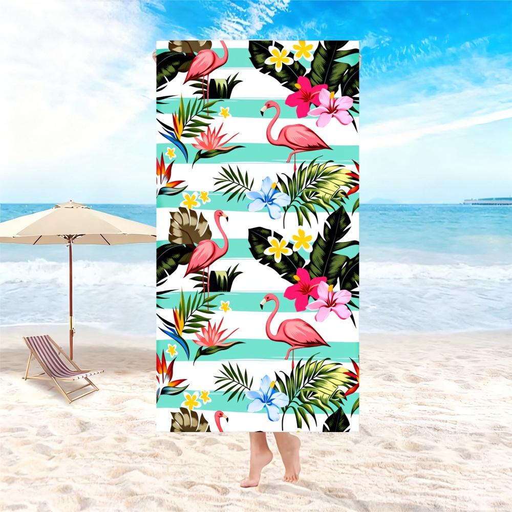 Sea Flower Letter Printed Beach Towel Large Size Foldable Portable Soft Shower Bath Towel For Travel Camping Yoga Travel Towel