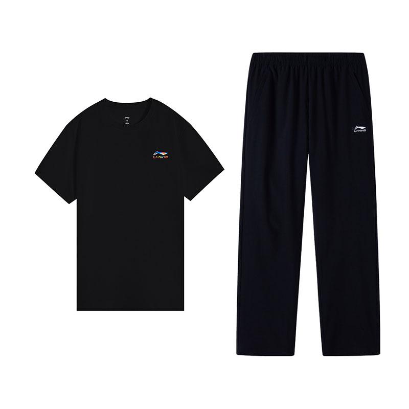 Li-Ning Summer Versatile Breathable Comfortable Casual Sports Suit Men Suits Black W871-1+W829-1