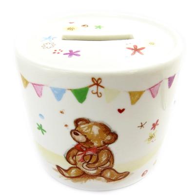 [L8884] - Ivory 'Teddy' Porcelain Piggy Bank - 11x8 Cm