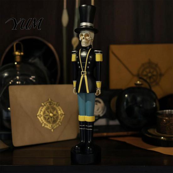 Festive Resin Crafts for Home Halloween Skull Nutcracker Figurine, Spooky Soldier Statue, Creative Room Decor Collectible Ornament Shelf Table Indoor