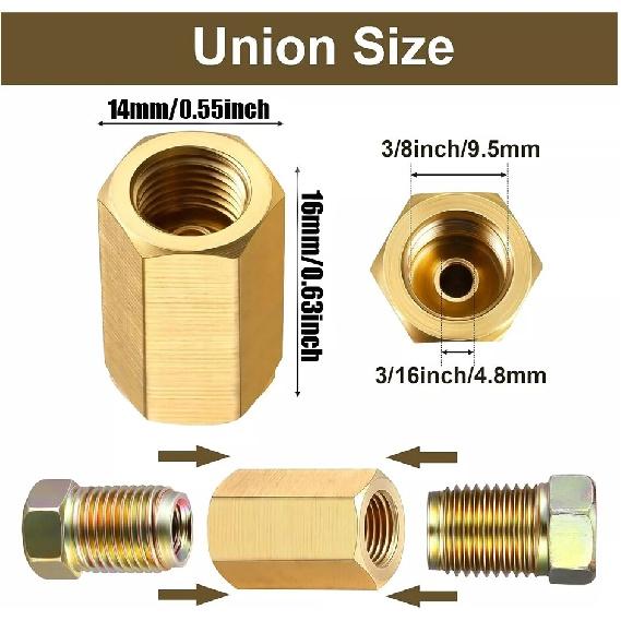 15pc 3/16" Brake Line 3/8-24 Inverted Brake Line Fittings Brass Unions Universal