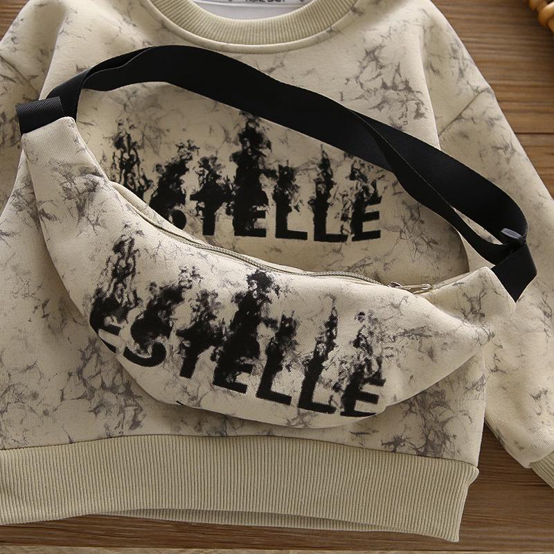 2025 Boys' Tie-Dye Sweatshirt & Crossbody Bag Set - Long Sleeve, Round Neck, Korean Style Two-Piece for Autumn & Spring