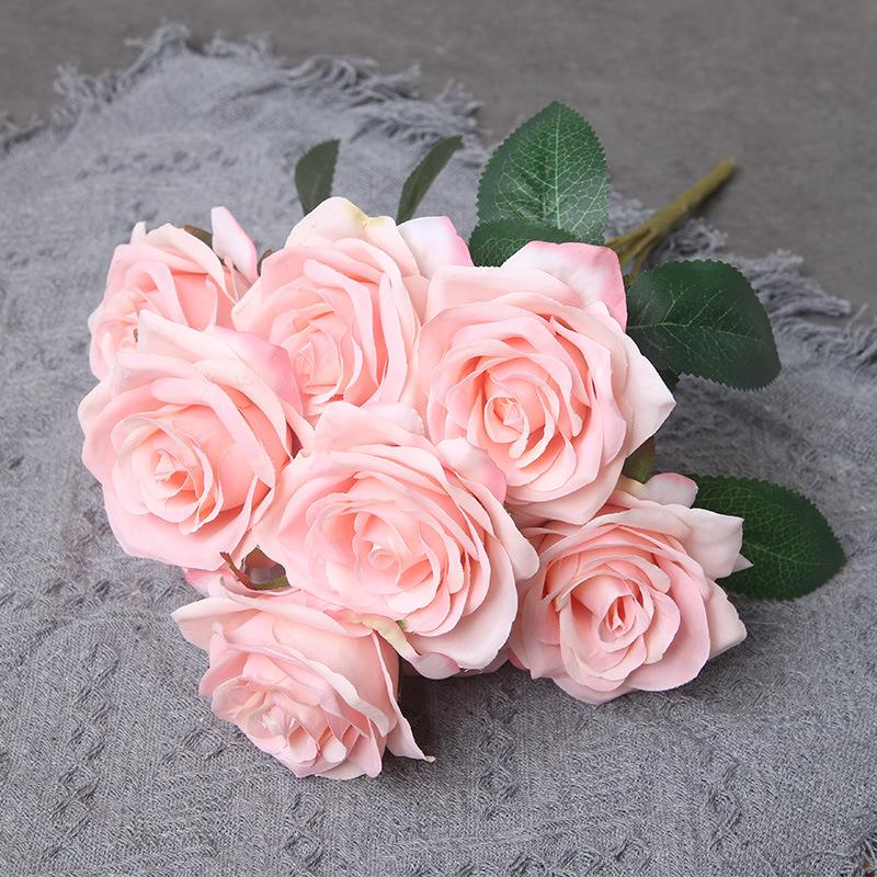Fiore di Seta Artificiale Arancione, Bouquet di Rose Finte, Oggetti di Scena per Fotografia di Matrimonio, Soggiorno di Casa, Decorazioni Angolo Giardino Rose