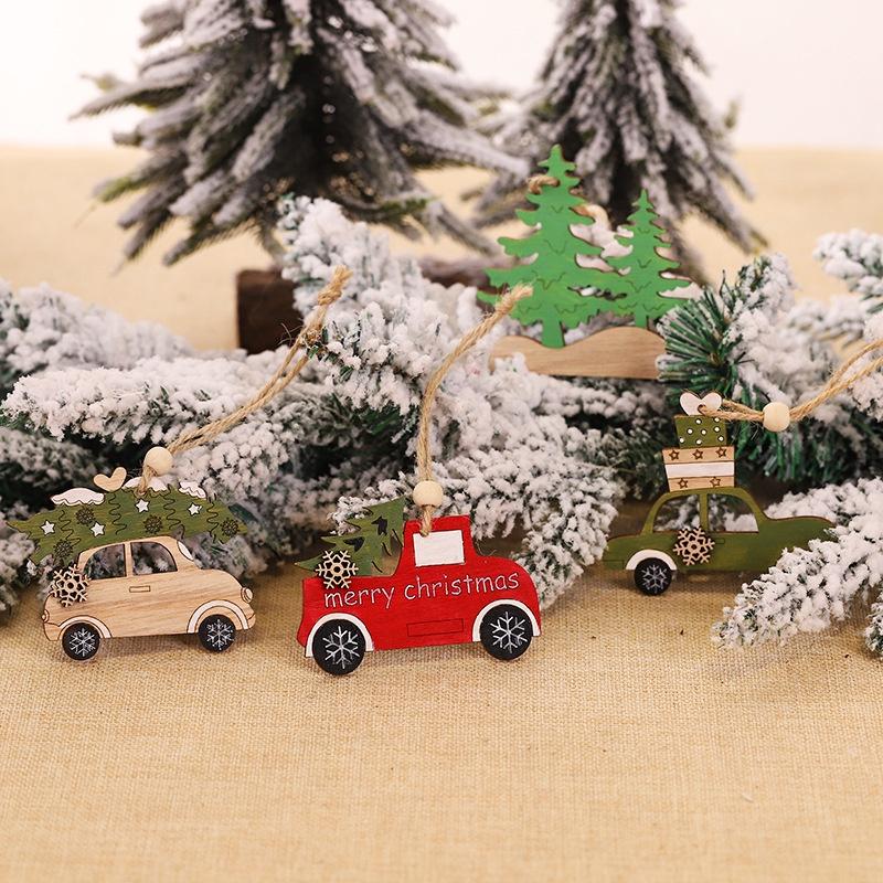 Ländlicher Weihnachtsbaum aus Holz Tier Auto Hängeornament Heimdeko Geschenk Zubehör Geschnitzte Holzscheibe