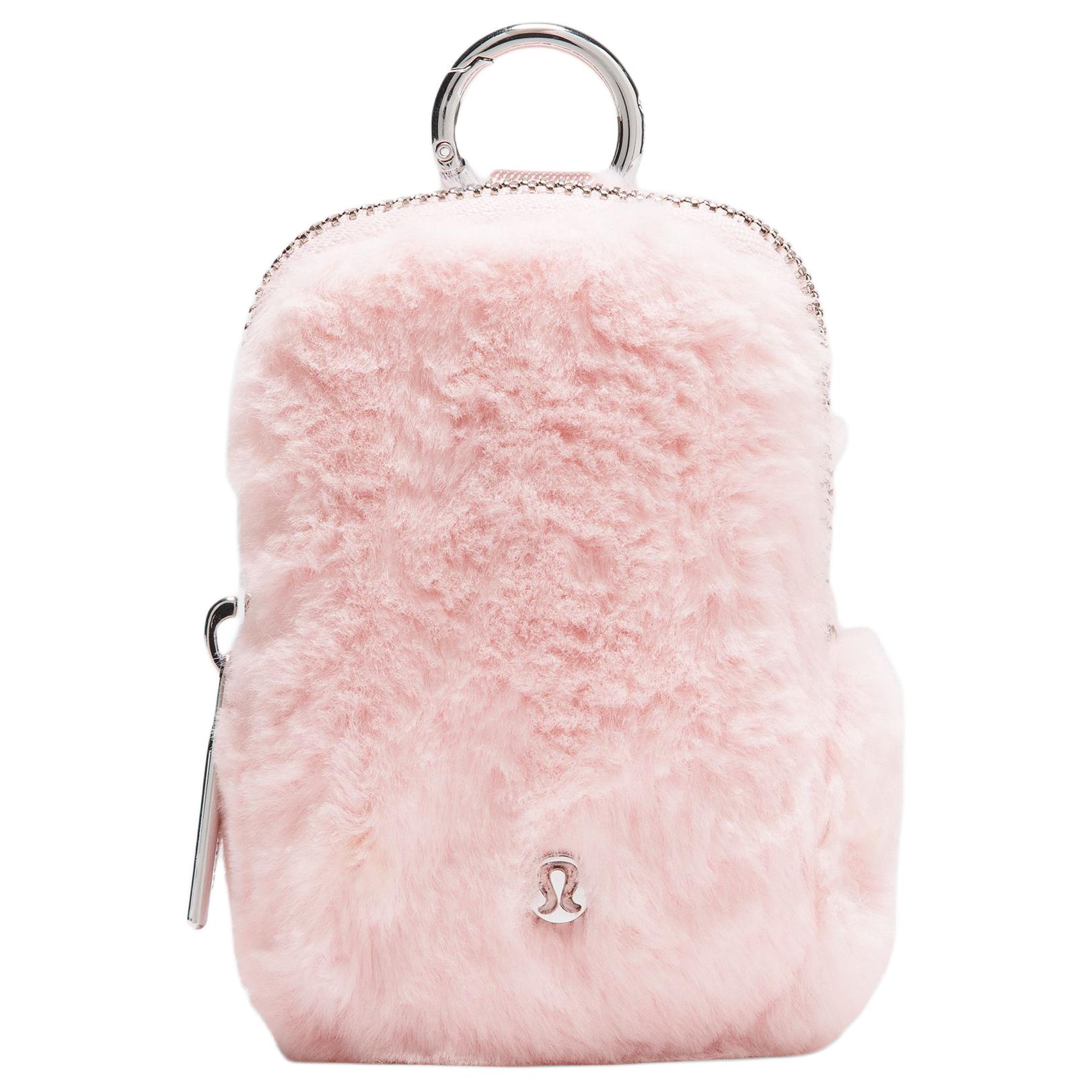 Lululemon Clippable Solid Plush Zippered Polyester Clutch Women clutch Strawberry-Milkshake Silver LU9C85S-067559 Strawberry Milkshake & Silver