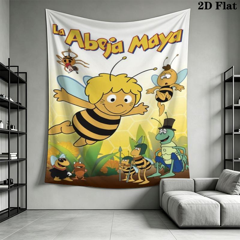 Bees and Maya Wall Tapestry Aesthetic Wall Hanging Printed Fabric Blanket Decorative Tapestries for Bedroom Living Room Home Decor