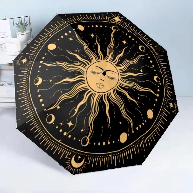 Celestial Moon And Stars 8-Frame for Travel, camping, Casual Lightweight Portable Umbrella, Essential for every family Holidays Birthday Gift