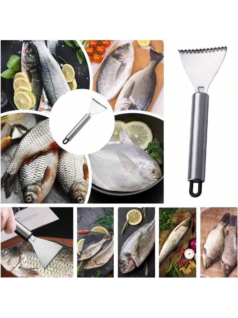 Fischschupper aus Edelstahl mit Haken, Küchenhelfer, manueller Fischschupper und Fischreiniger.
