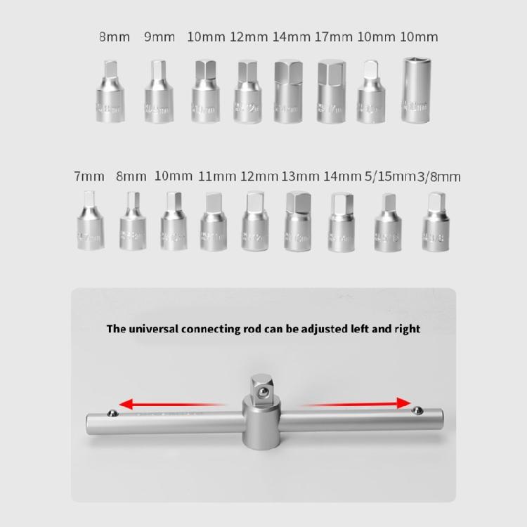 Professional Automotive Mechanic Socket Set Contains 18 Alloy Steel Socket Nonslip Design Tool And Portable Storage Box