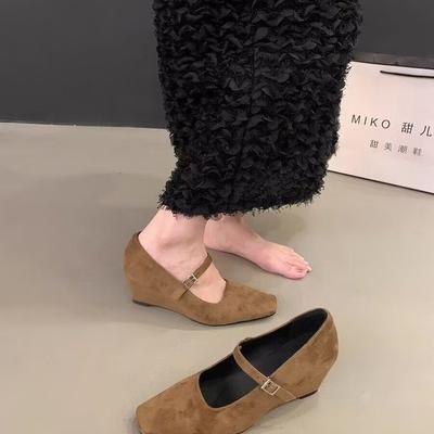 Spring 2024 New Mori Women's Style Small Leather Shoes Women's Shoes Mary Jane Inner Height-increasing Shoes with Skirts One-word Buckle Shoes