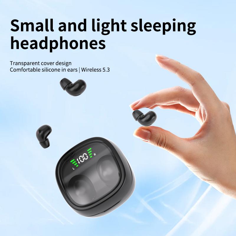 Mini Bluetooth Earbuds, Sleep Comfort, Slim In-Ear Noise Cancelling with Power Display, Long Playtime