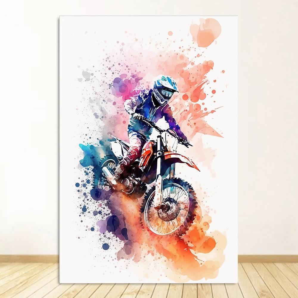 Watercolour Dirt Bike Motocross Posters Prints Canvas Painting Motorcycle Motorbike Wall Picture for Room Home Decor Biker Gift