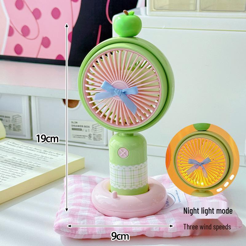 

Qingpingguo Mini Handheld Fan with Light-Up Base, 3 Speeds, USB Charge, for Summer Travel/Desktop Use 19x9cm