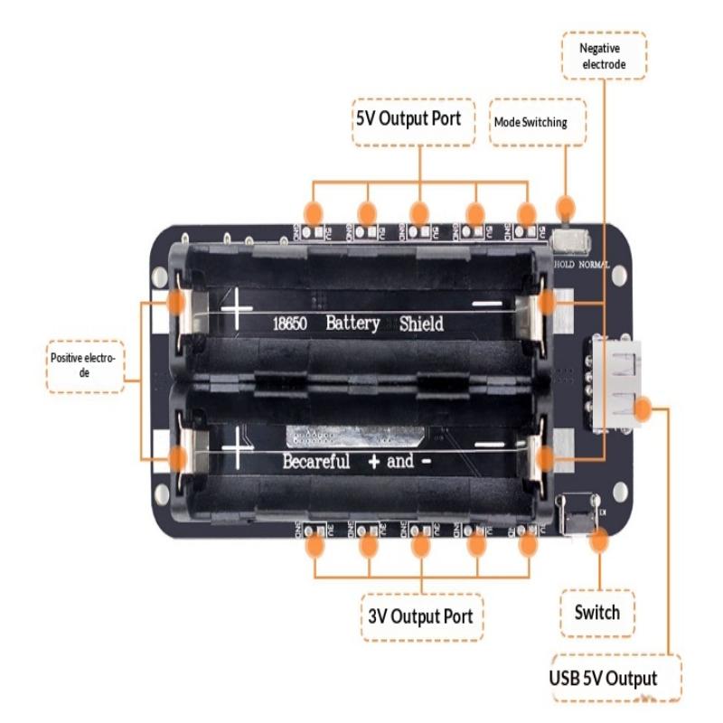 18650 Battery Holder With Single Compartment Support Usb 5V/2A 3V/1A V3 Battery Shield Battery Charging Module For Raspberry Pi