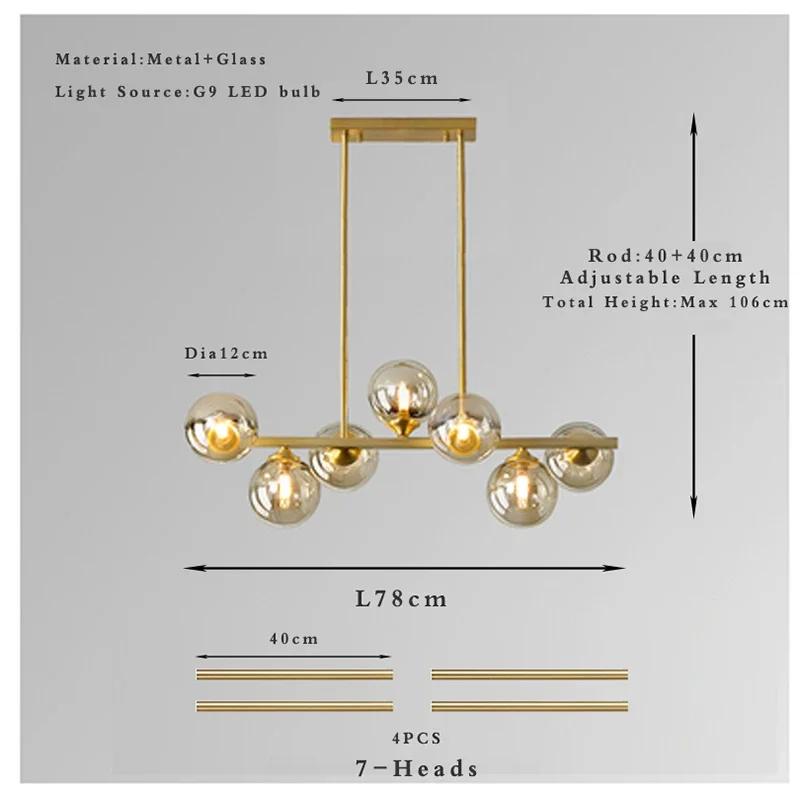 SANDYHA All Copper Gold Chandelier Pendant Light Glass Ball Lampshade LED Lamp for Living Room Dining Room Indoor Decor Home