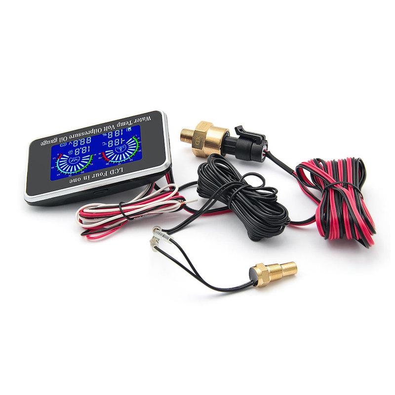 Universal 4 in 1 Digital LCD Car Gauge Water Temperature Voltage Oilpressure Oil Gauge Sensor 5-1000ohm for Car Truck 12V 24V