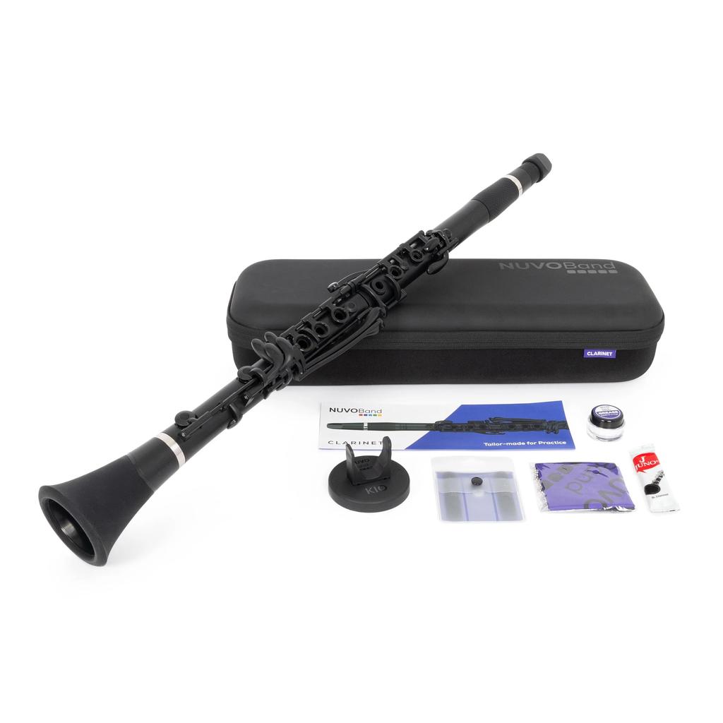 NUVOBand NB200CBK Plastic Wind Instrument, Fully Waterproof, Bb Clarinet, Black [Includes Case, Reeds, Wall Hanger, Swab, Grease, and Fingering Chart]