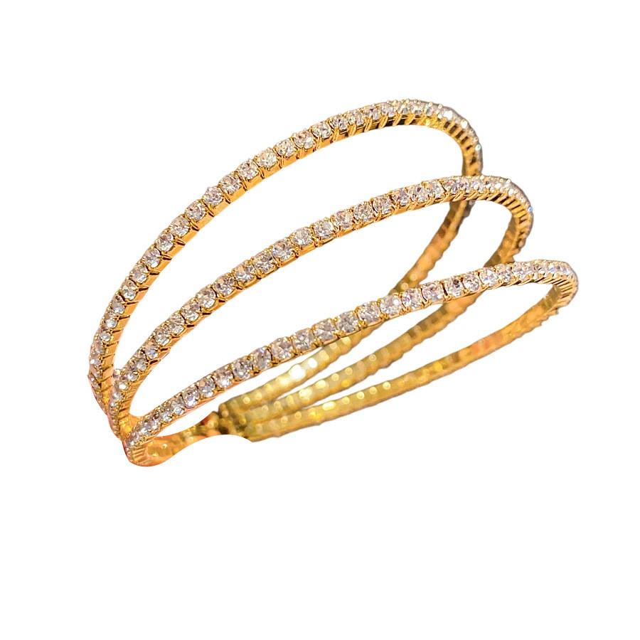 Copper Diamond Inlay Three Layer Minimalist Cuff Bracelet For Women золотой