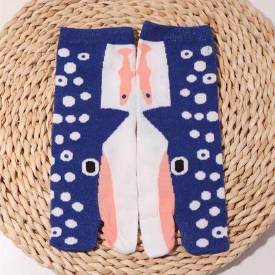 Comfortable Deep-sea Animals Funny Fish Tube Socks Whale Shark Toe Mid Calf Sock Hosiery Stripe Dot Toe Separator Socks Women