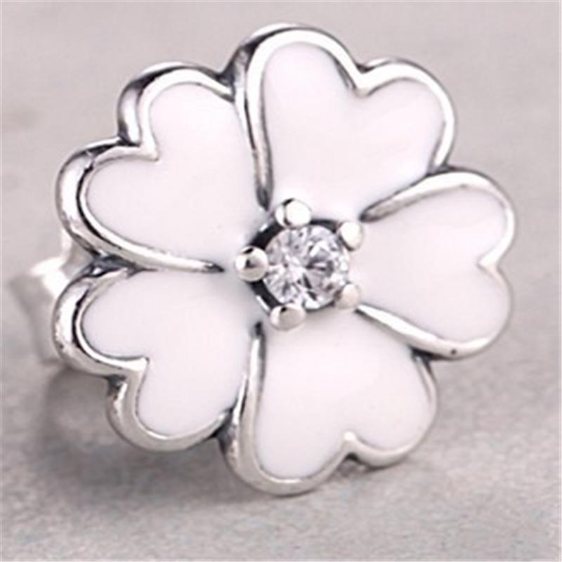 Sterling Silver Lovely Cherry Stud Earrings for Hand Made White Enamel Earrings for Women