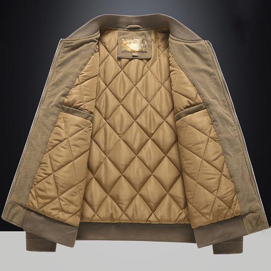 Baseball Jacket Stand Collar Anti-freeze Ribbed Winter Business Casual Solid Corduroy Baseball Jacket Coat for Trip