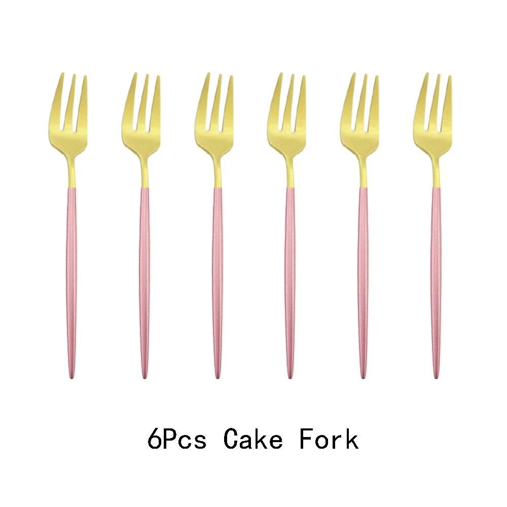 6Pcs/Set Gold Fork Set Tea Cake Snack Fork Dinnerware Cutlery Mirror Polished Stainless Steel Tableware Dessert Fruit Fork Silverware Set
