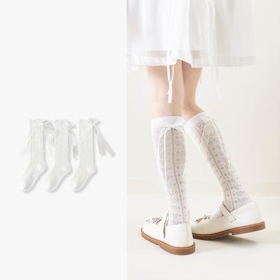 Girls Summer Thin Breathable Mesh Knee High Socks White Lace Bowknot Princess Calf Stockings For Kids Age 3-12 Years