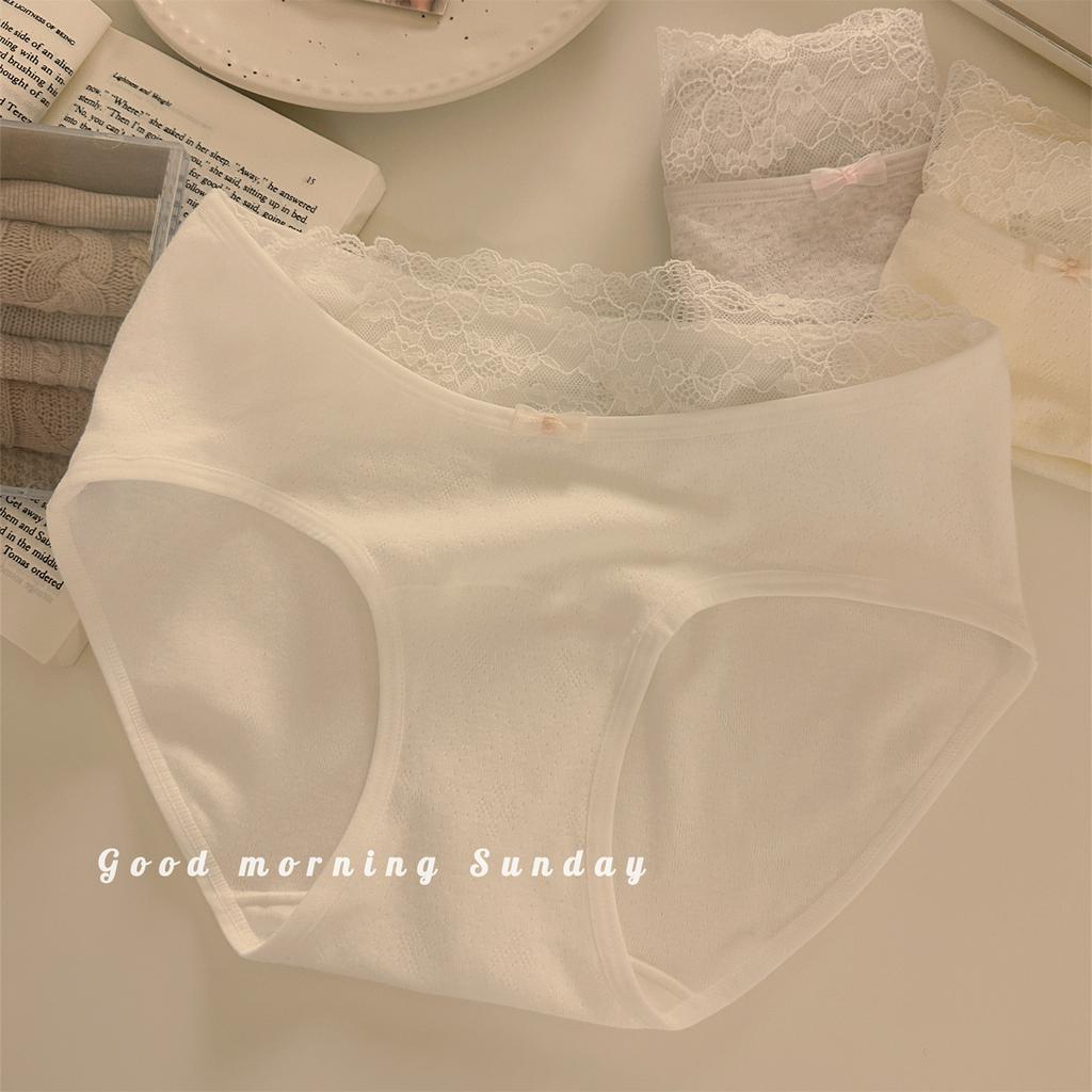Female Spring and Autumn Sweet Lace Edge Pure Color Pure Cotton 10A Bacteriostatic Briefs