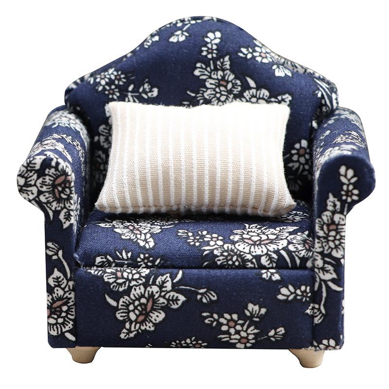 

1:Синий тканевый диванный набор для кукольного домика - 3 предмета с 4 подушками