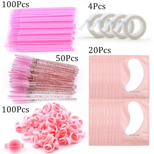 Eyelash Extension Supplies Kit Mascara Applicator Lashes Brush Crystal Cotton Swabs Glue Ring Tape Eye Pad Eyelashes Makeup Tool