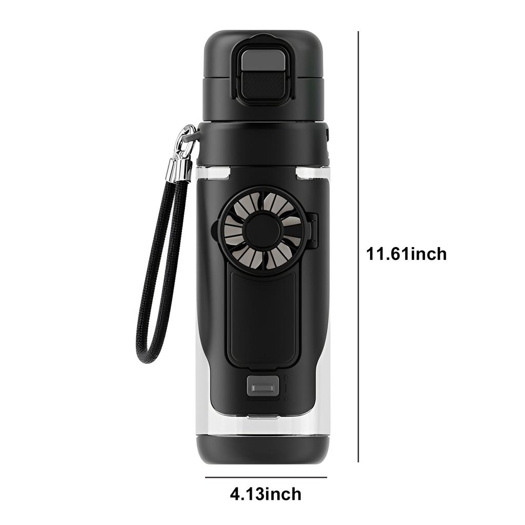 2-in-1 Tritan Sports Cup with Detachable 3-Speed Handheld Fan Transparent Leak Proof Cold Drink Bottle for Outdoor Gym Travel