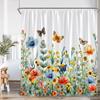 Butterfly Floral Shower Curtain Flower Plant Pink Purple Teal Butterflies Bathroom Decor Elegant Modern Polyester Bath Curtain
