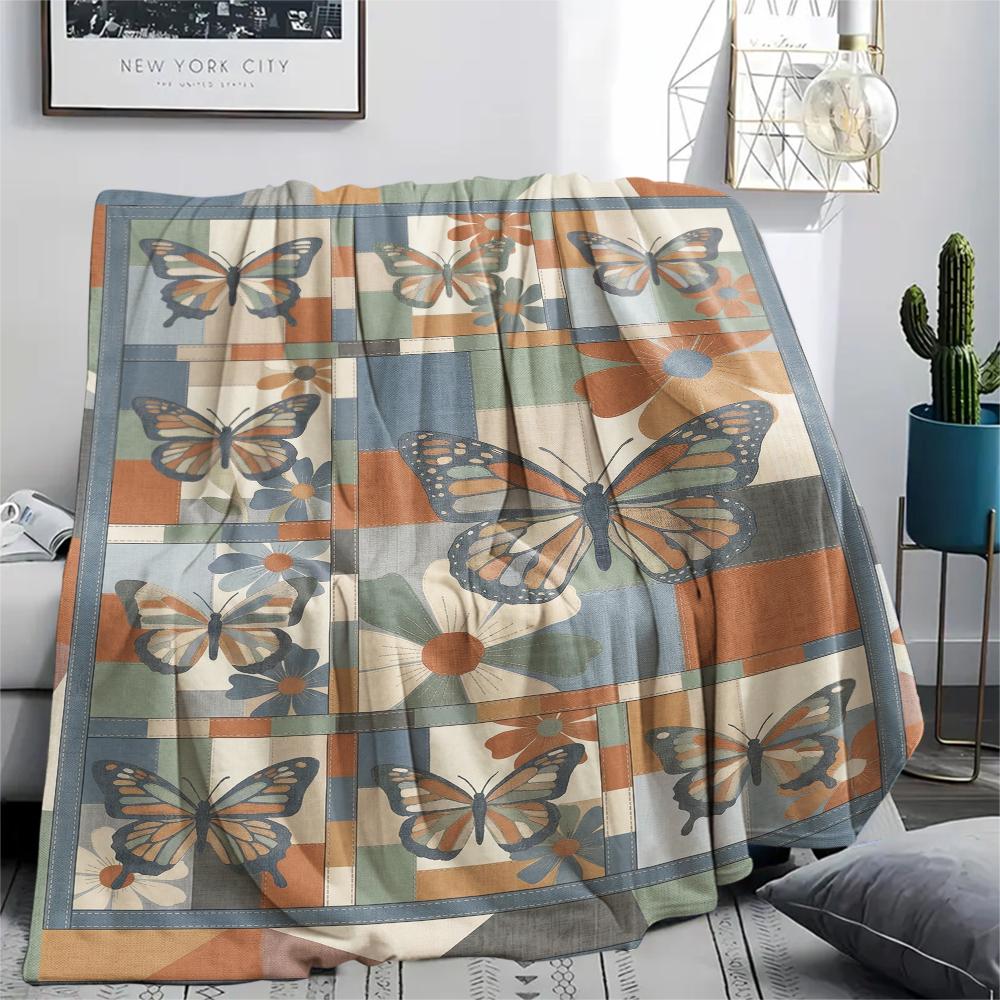Modern Butterfly Print Flannel Blanket, High Quality Comfortable for All Seasons, Home Decor, Warmth and Comfort, Perfect for Christmas Gifts74