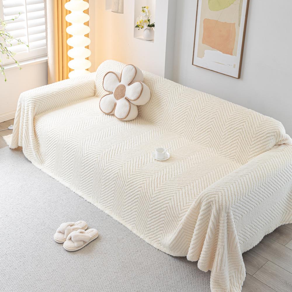 Herringbone Pattern Winter Plush Sofa Cover Towel Cushion Leather Sofa Cushion All-Inclusive Winter Full Cover Blanket